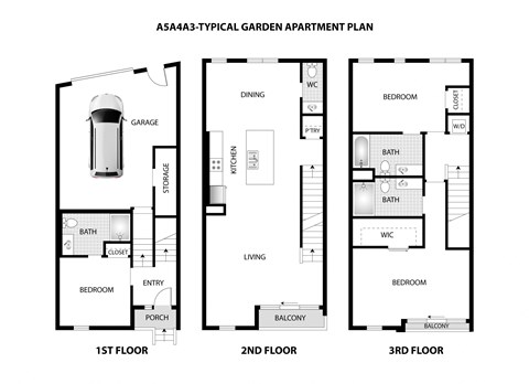 a floor plan of three different layouts of a house